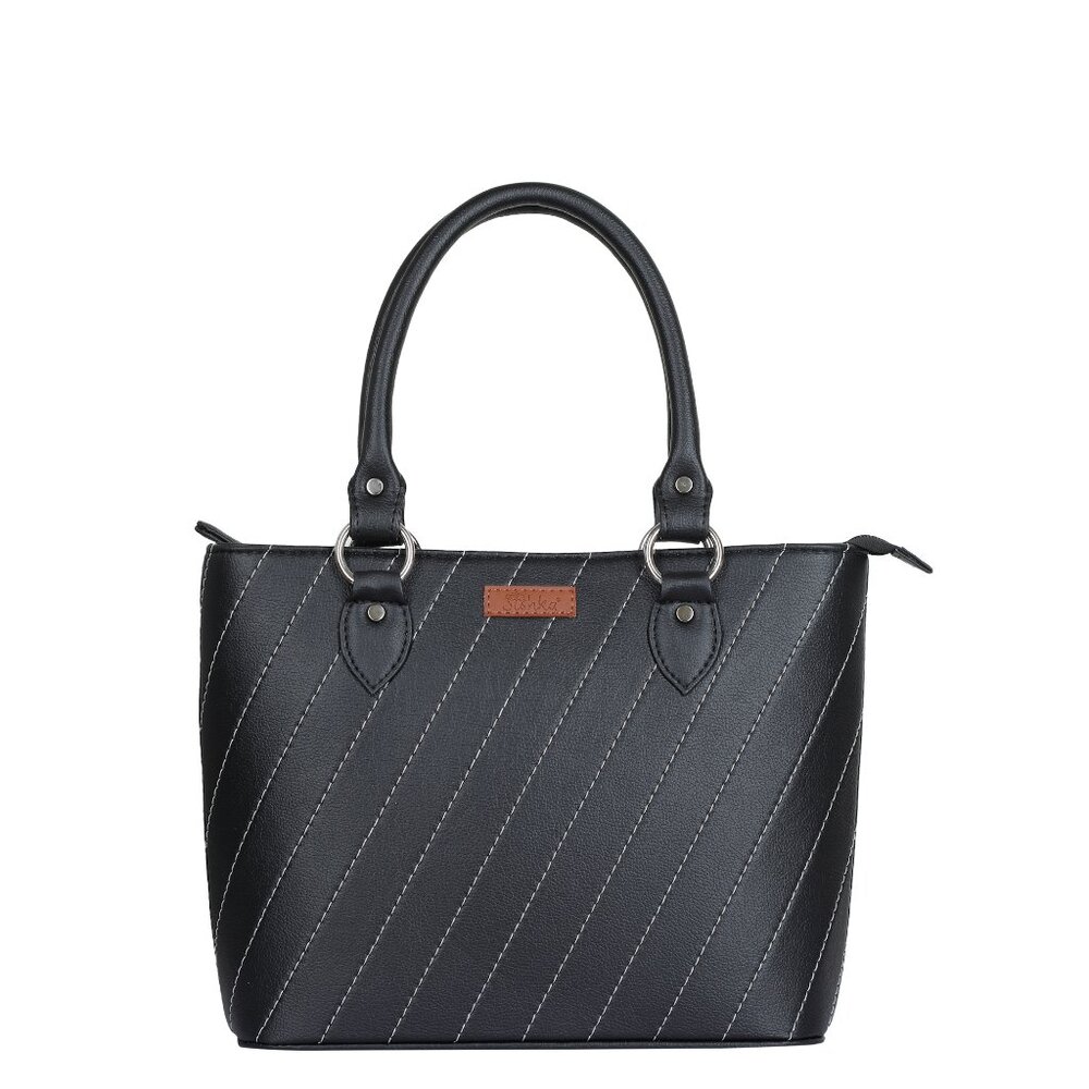 Black Top-Handle Tote Bag – Vegan Leather Ladies' Satchel Purse or Shoulder Bag